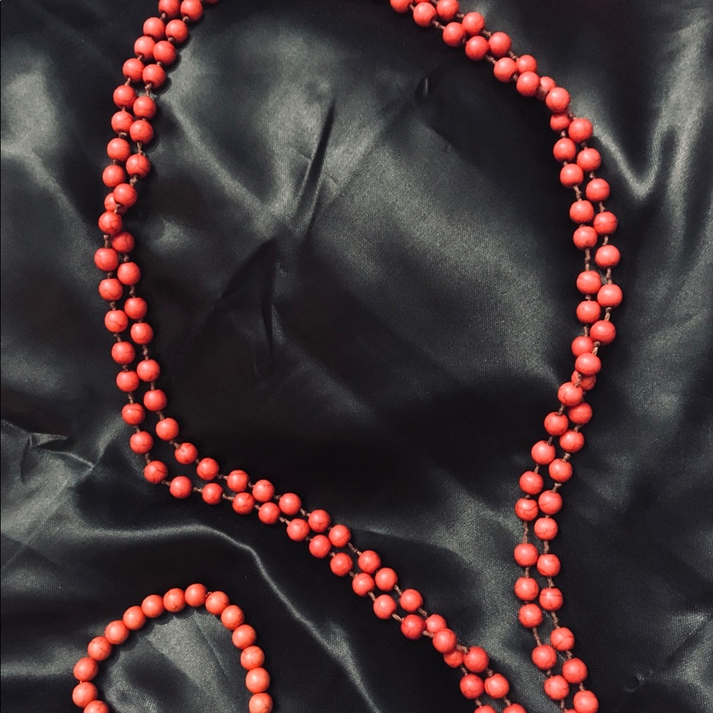 Red Bead Necklace & Bracelet Set